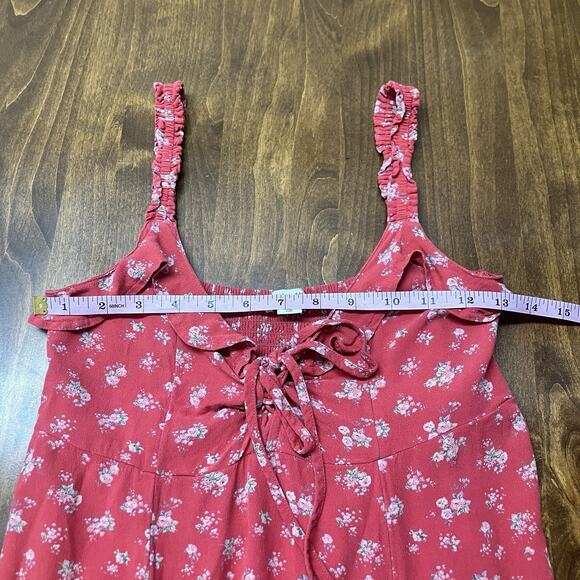 American Eagle Y2K Lace Up Floral Print Ruffle Mini Sun Dress Red Size S Cottage - Picture 7 of 12